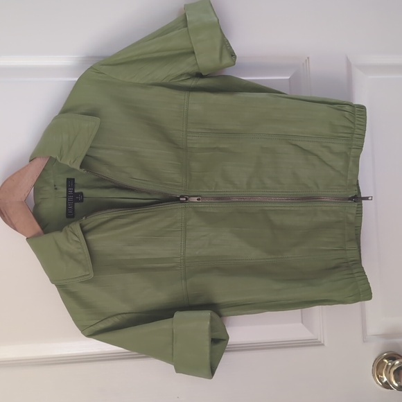 Lafayette 148 New York Lime Green Leather Jacket Size 0 - Picture 3 of 5